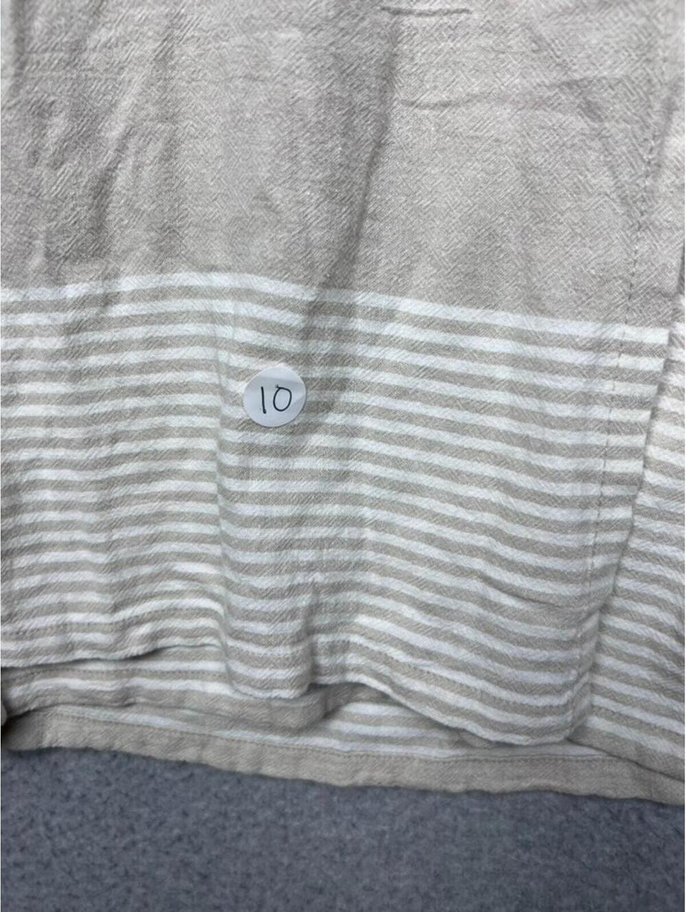 Pure Jill Linen Wide Leg Pants L Beige Striped Border Hem Crop Coastal Boho New - Picture 11 of 11